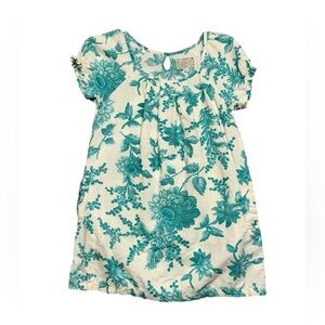 Joules Tunic Dress Aqua Audrey Linen Blend Pockets Size 4 Floral Smocked Coastal